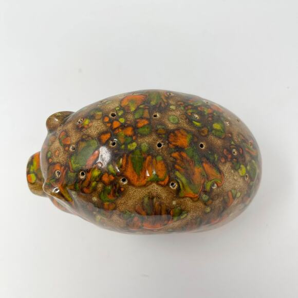 VTG Ceramic Pig Toothpick Appetizer Holder Glazed Drip Charcuterie Green Orange - Picture 6 of 7